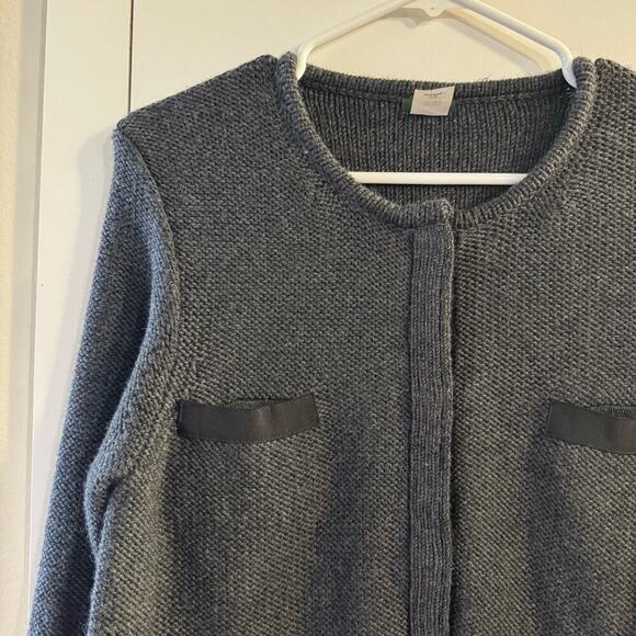 J.Crew 100% Wool Snap Closure Knit Cardigan Black Large Office Career Academia - Picture 4 of 5